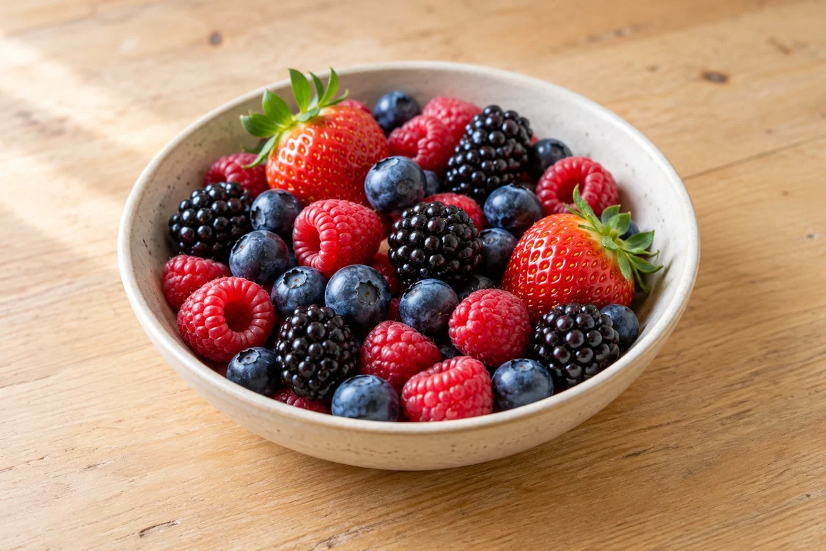 Frische Beeren in natürlicher Küchenumgebung