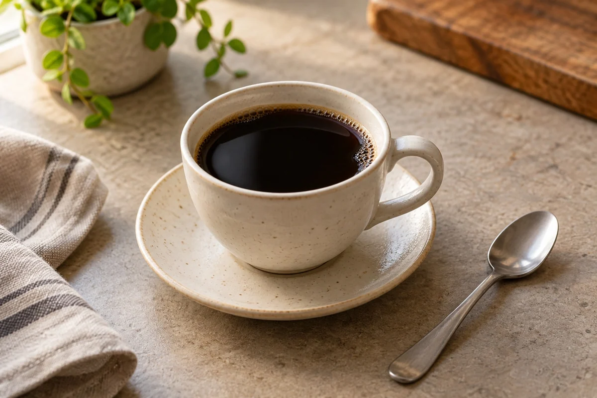 Schwarzer Kaffee in einer schlichten Keramiktasse