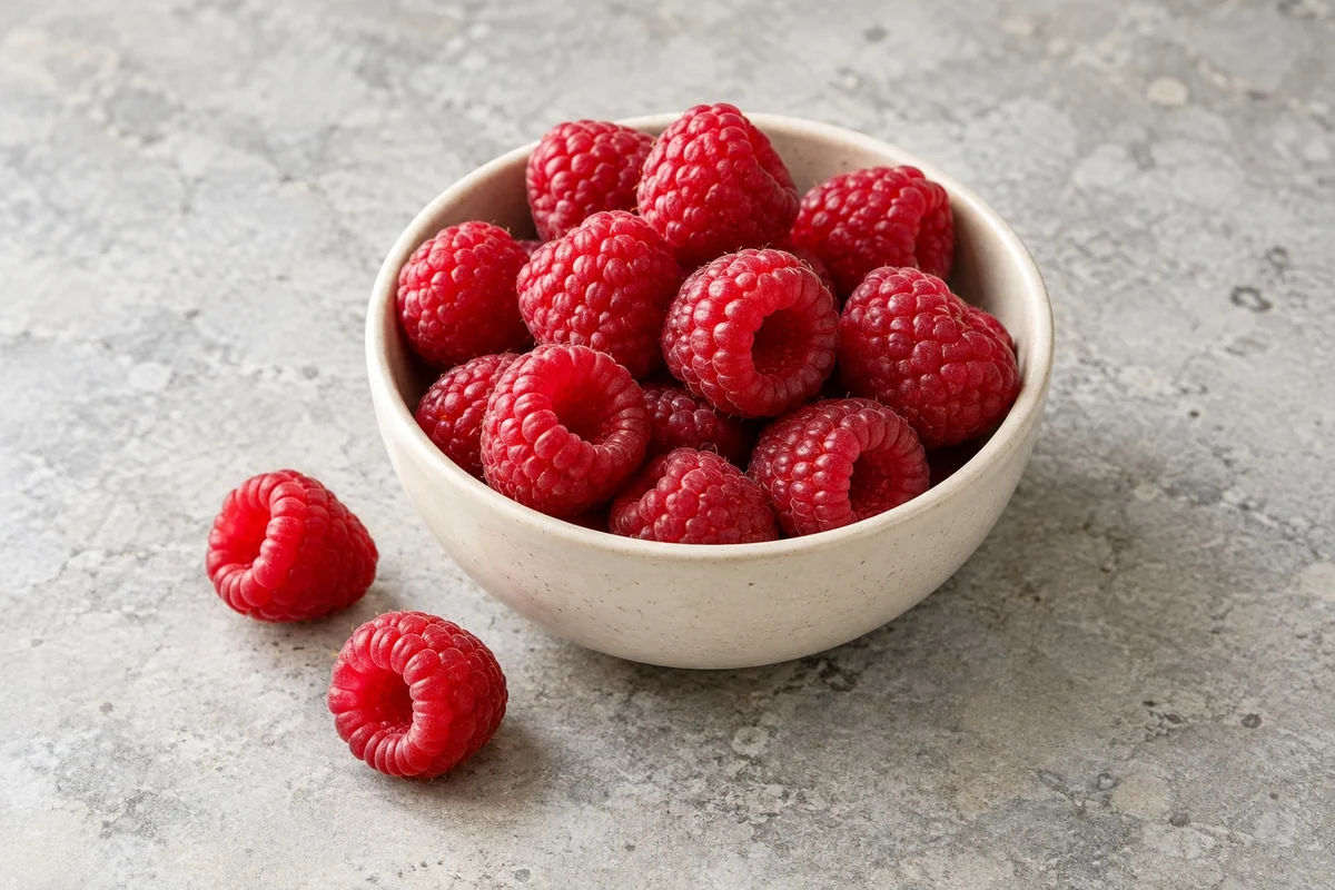 Himbeeren in natürlicher Küchenumgebung