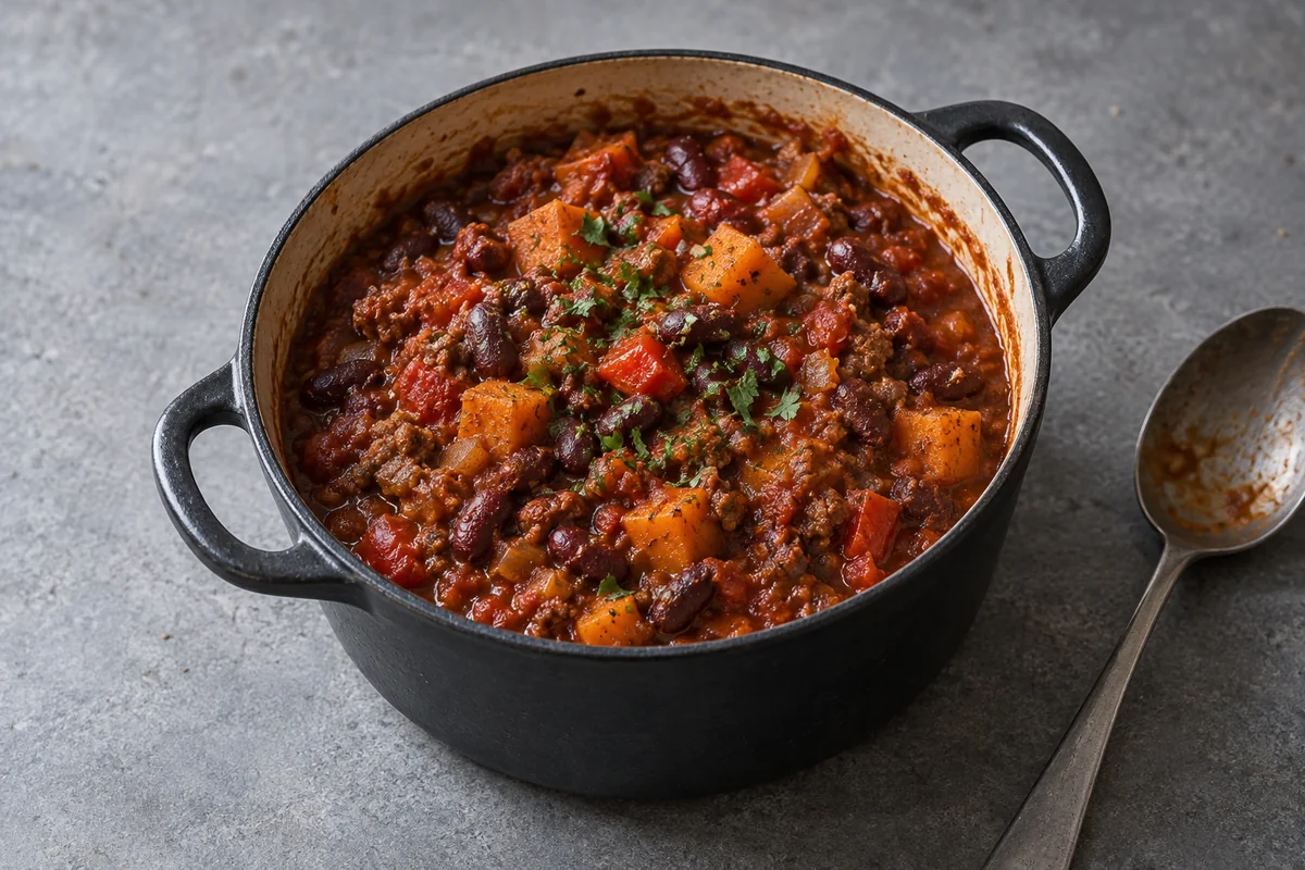 Bohnen-Rind-Chili mit Süsskartoffeln