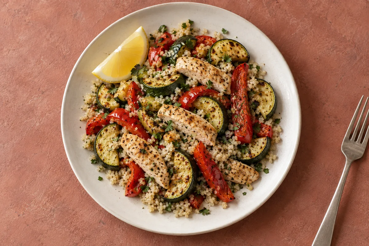 Zitronen-Poulet mit Quinoa und Ofengemüse