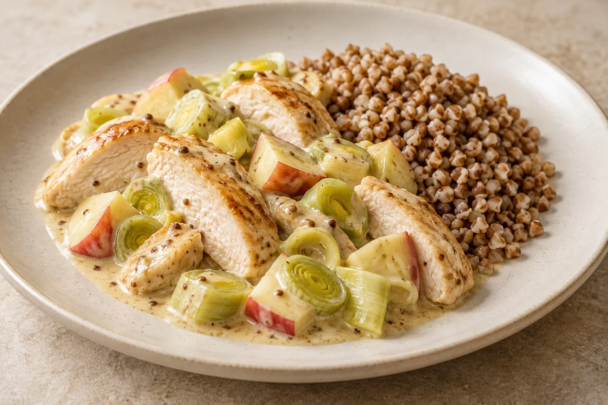 Poulet mit Apfel-Lauch und Buchweizen