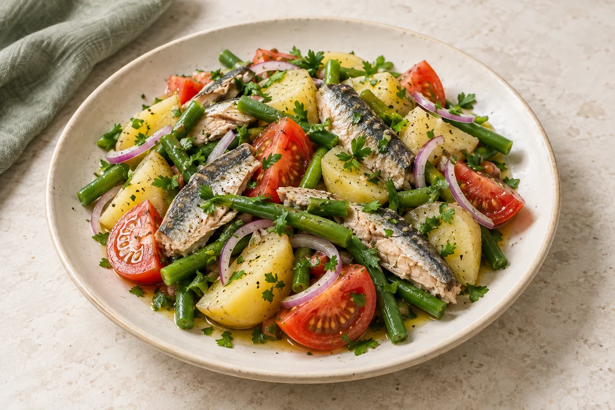 Sardinen-Kartoffelsalat mit grünen Bohnen