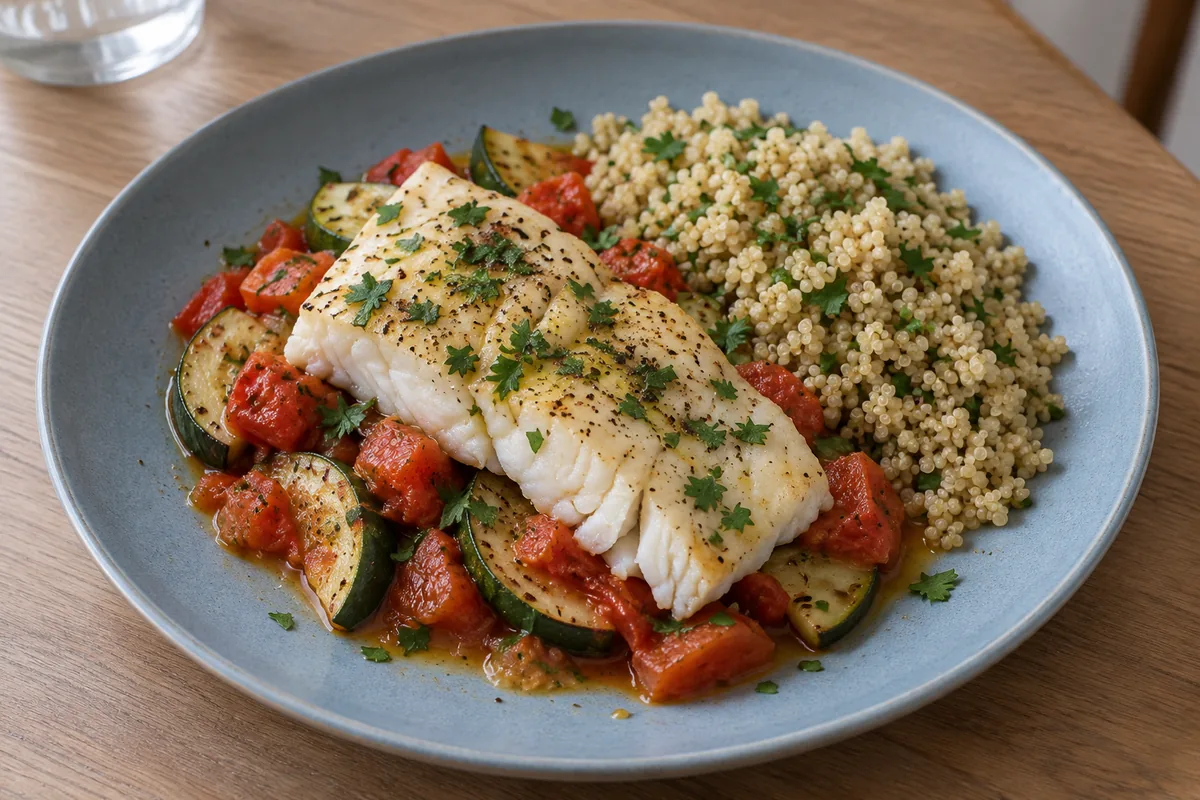Ofenfisch mit Zucchini-Tomaten und Quinoa