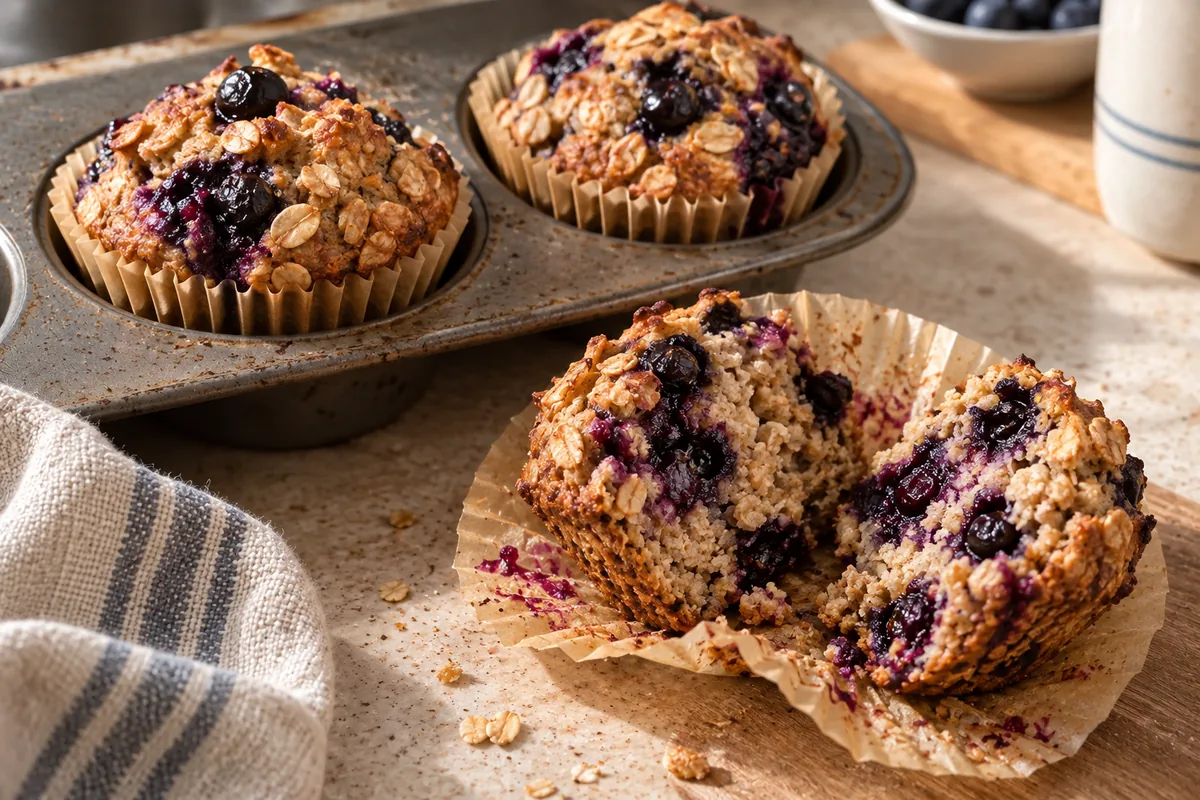 Blaubeermuffins mit ganzen Haferflocken