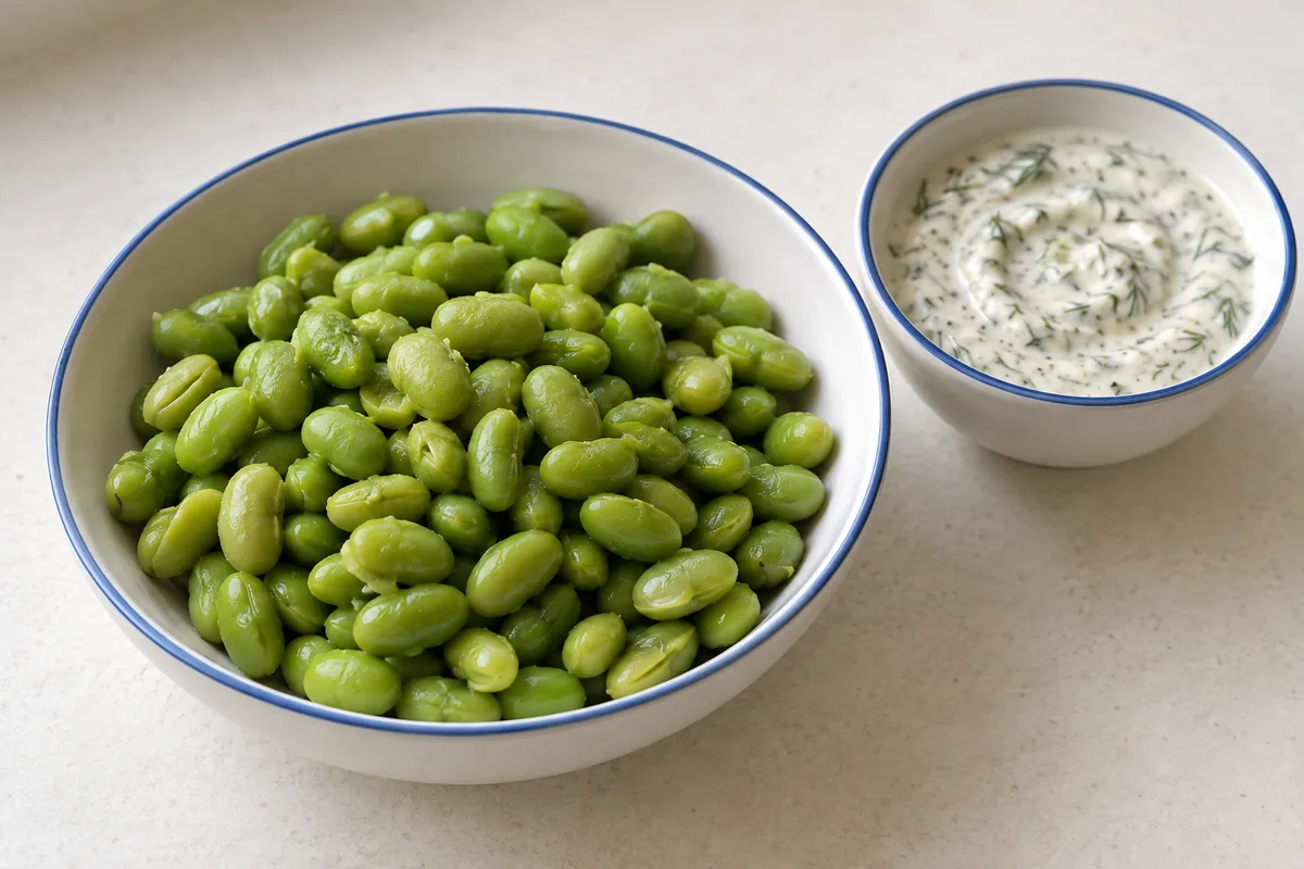 Edamame mit Zitronen-Dill-Dip